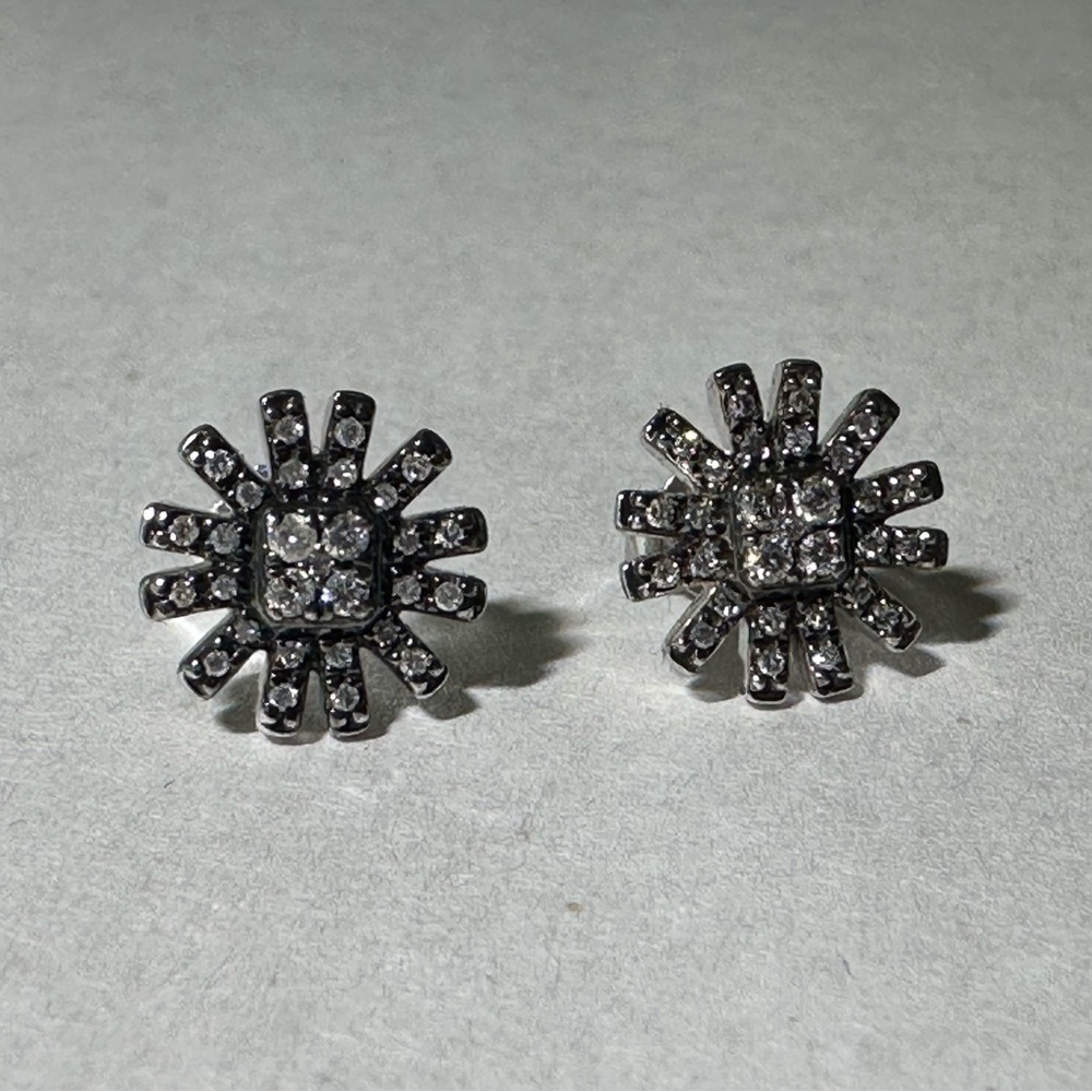 Colleen Lopez Sterling Silver Diamond Sunburst Earrings 0.25ctw - Picture 2 of 14